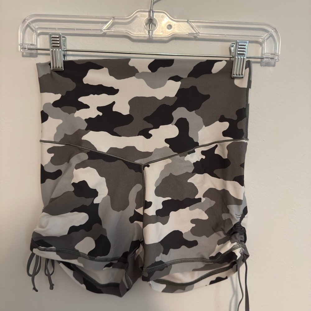 Aerie Black and Gray Bike Shorts with Camouflage Design